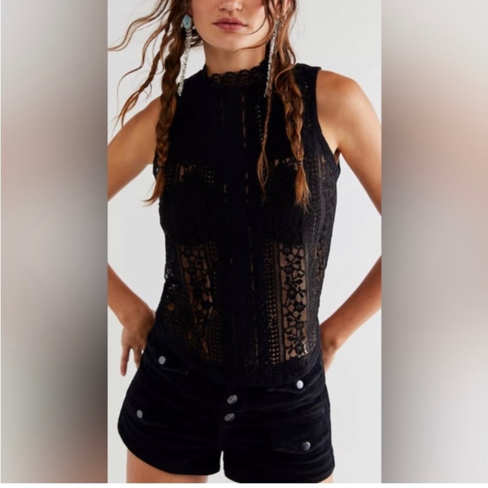 Free People Tea Party Black Lace Sleeveless Top - Picture 4 of 9